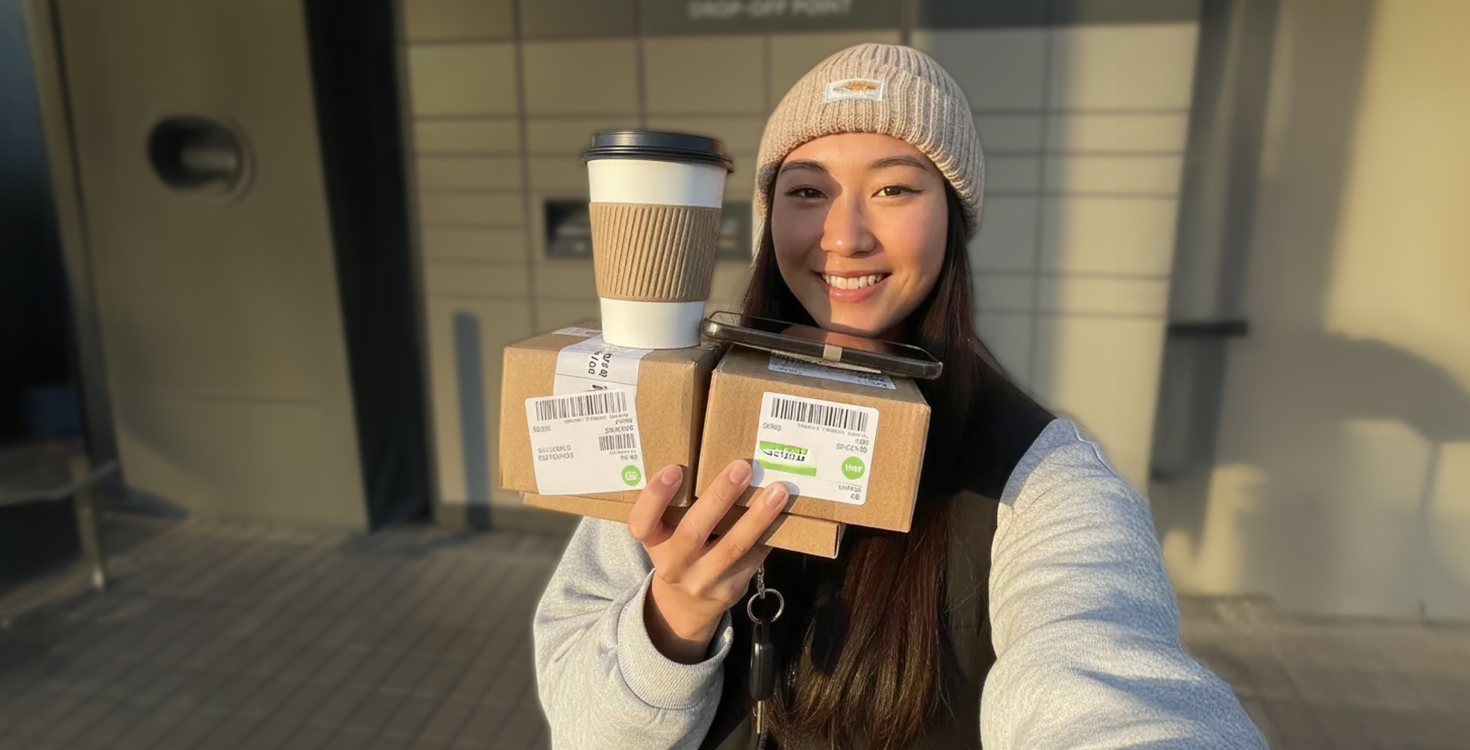 Una donna che ritira un pacco da un punto di ritiro